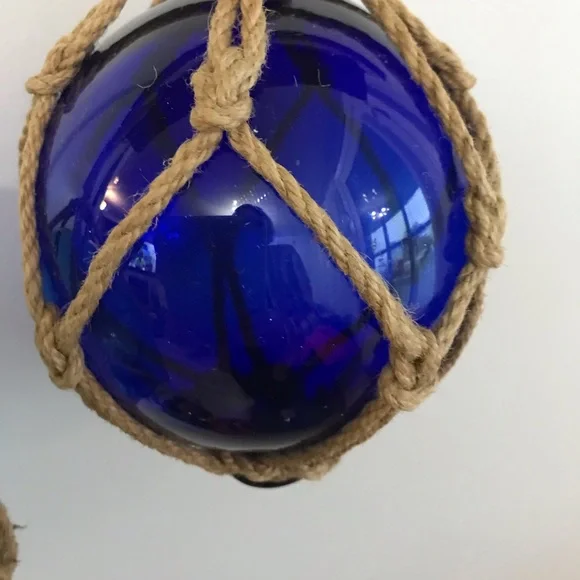 Glass Buoys Turquoise and Cobalt Blue Approximate Circumference 17” 21” - Picture 5 of 7